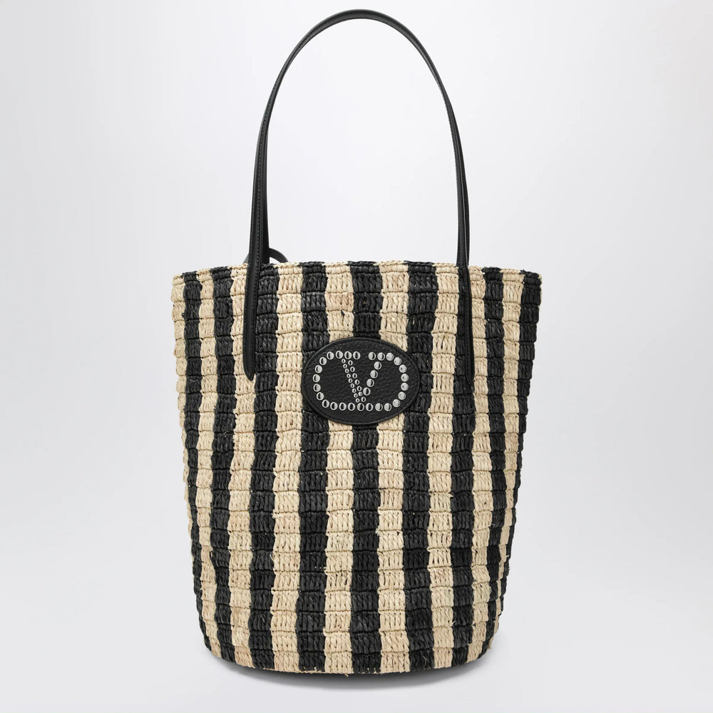 Valentino Garavani - Striped shoulder bag in raffia and leather Brand Apparel & Accessories TU
