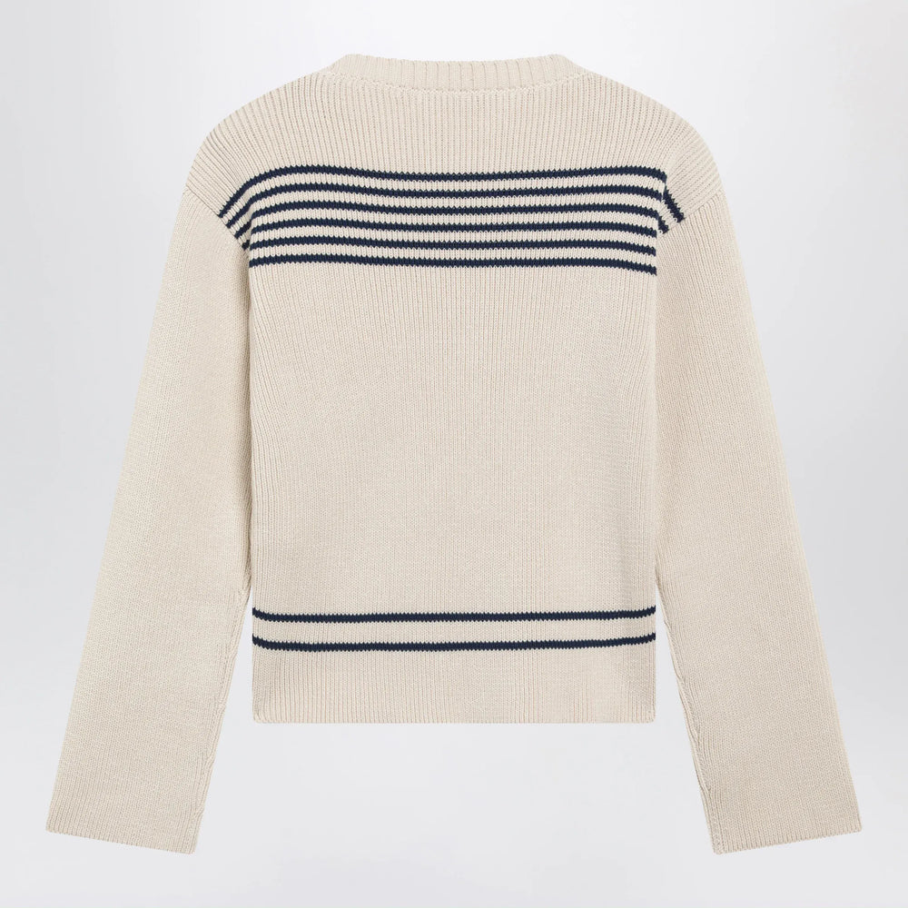 Balenciaga - Boat-neck ribbed cotton sweater in navy/white Brand