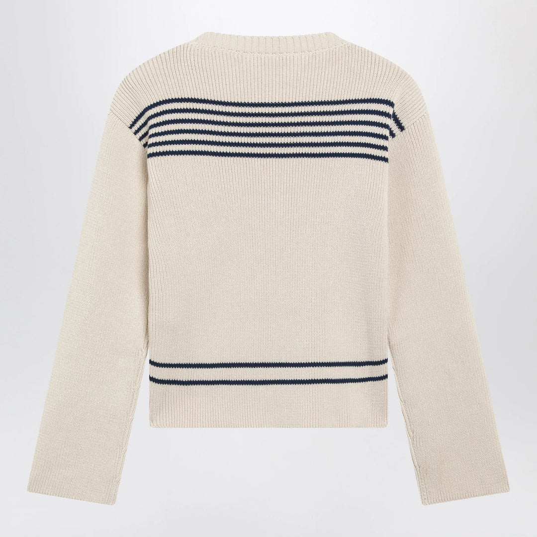 Balenciaga - Boat-neck ribbed cotton sweater in navy/white Brand