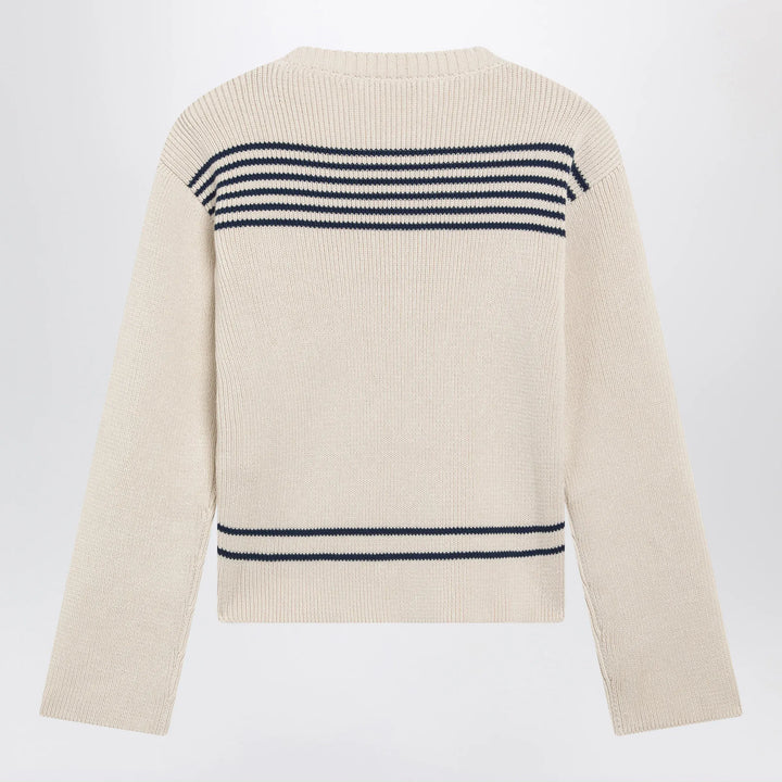 Balenciaga - Boat-neck ribbed cotton sweater in navy/white Brand