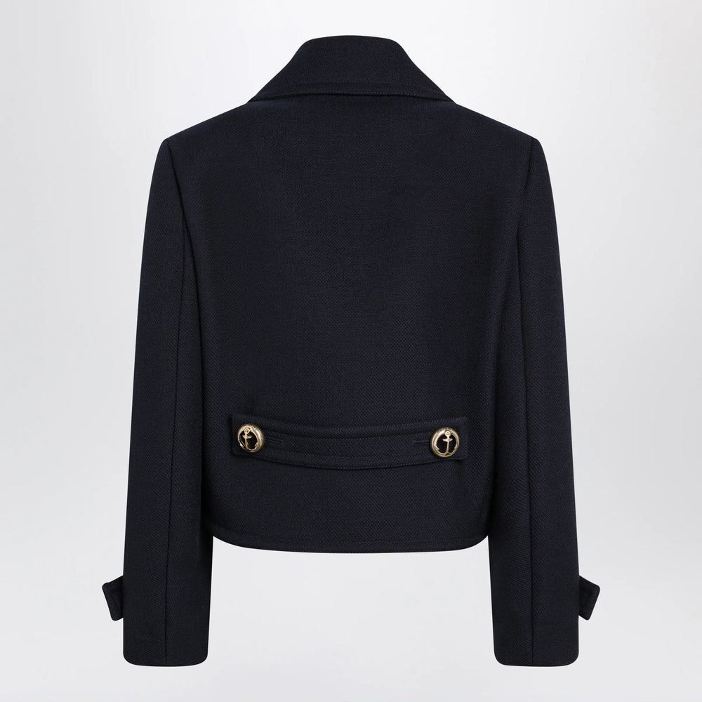 Balenciaga - Cropped caban coat in textured wool, navy Brand 38  FR