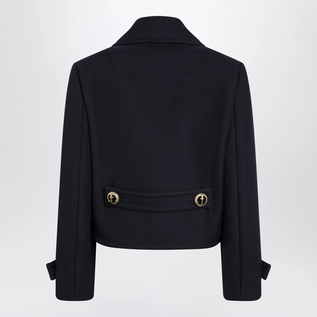 Balenciaga - Cropped caban coat in textured wool, navy Brand 38  FR