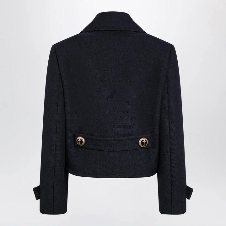 Balenciaga - Cropped caban coat in textured wool, navy Brand 38  FR