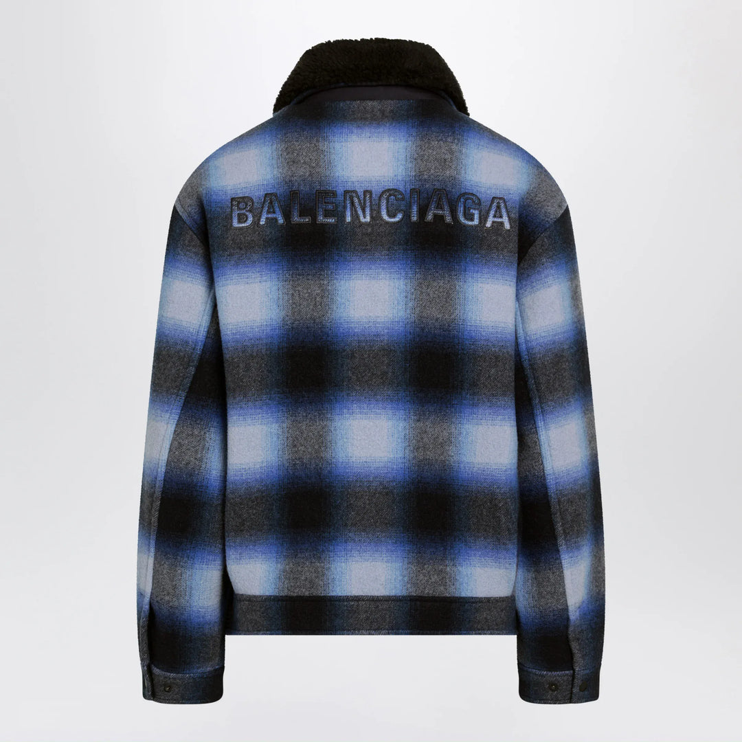 Balenciaga - Plaid wool flannel bomber jacket in blue/black Brand 50 IT