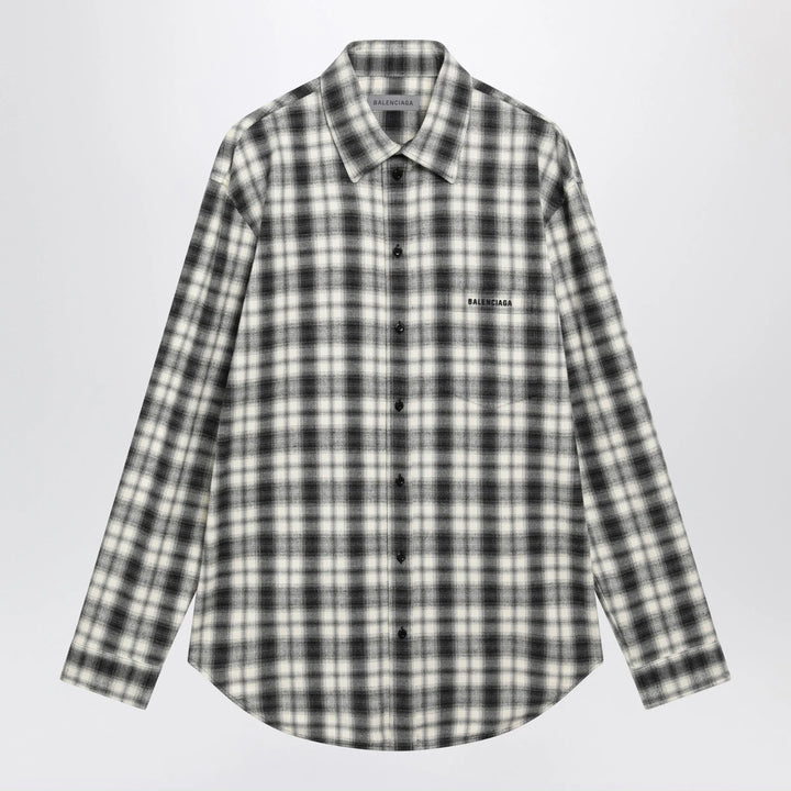 Balenciaga - Regular-fit checked cotton flannel shirt in white/black Brand 46 IT