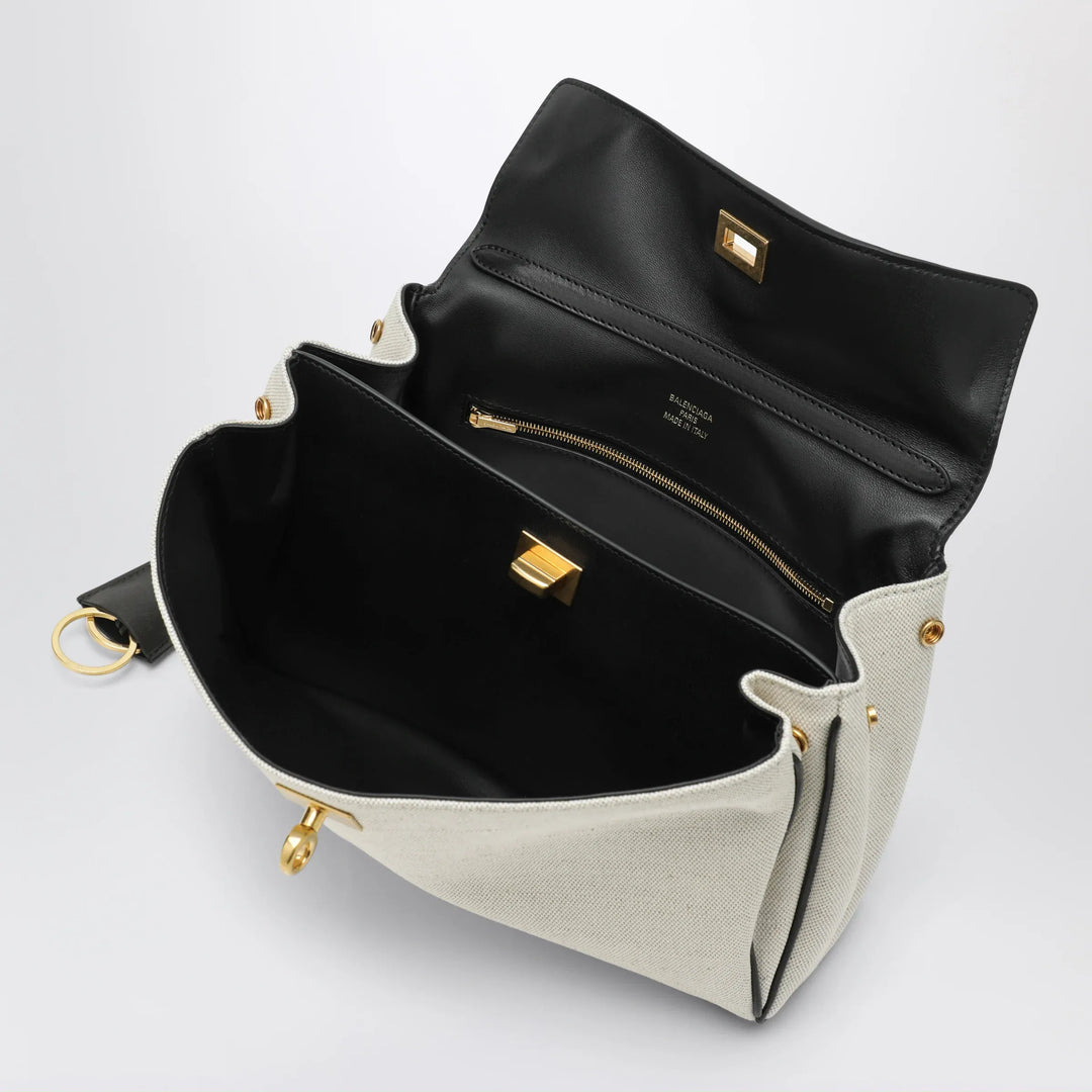 Balenciaga - Small Rodeo handbag in linen and lambskin, natural/black Brand U