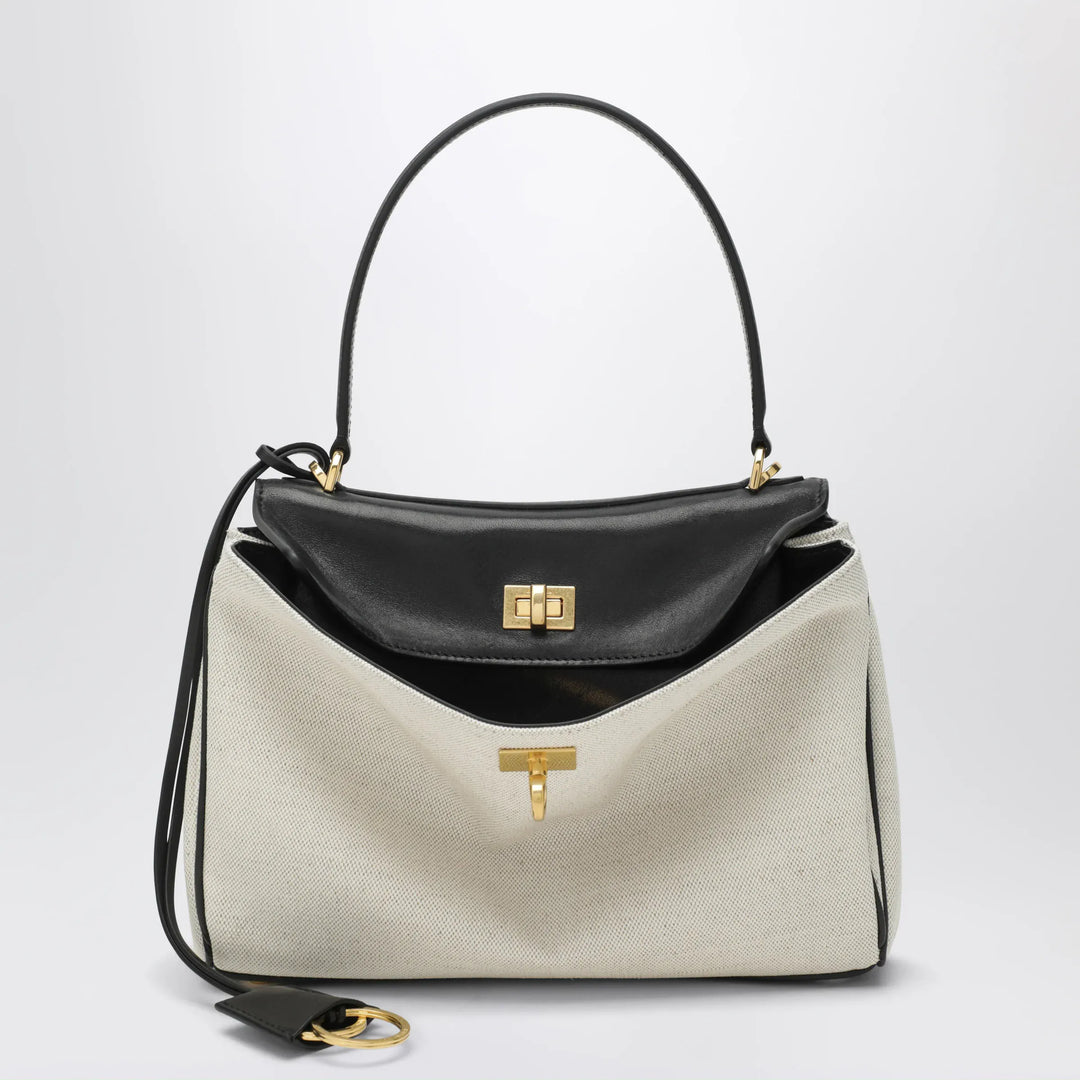 Balenciaga - Small Rodeo handbag in linen and lambskin, natural/black Brand U