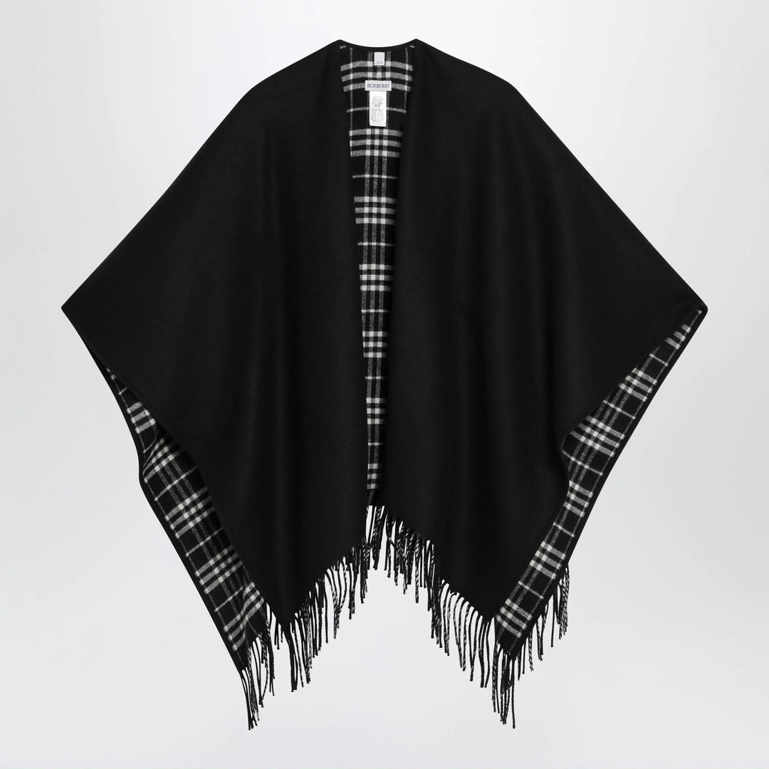 Burberry - Reversible wool check cape with fringes in black Brand Cape U