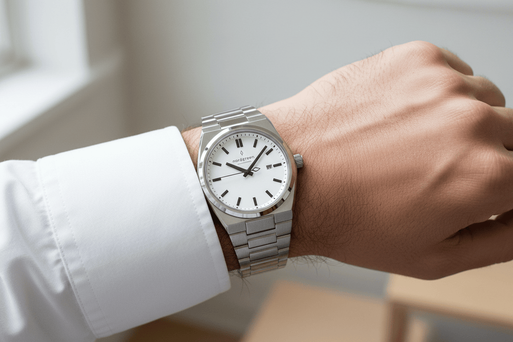 Nordgreen Succession 41mm White Dial & Black Indicies Stainless Steel Strap Watch Brand Chronograph Watches