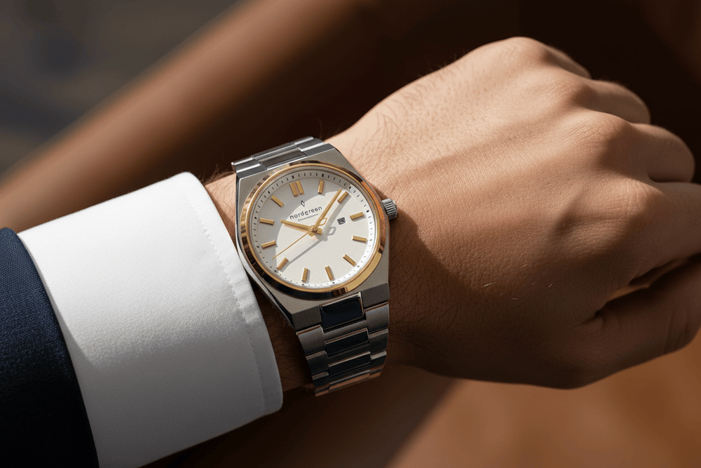Nordgreen Succession 41mm White Dial Two Tone Stainless Steel Strap Watch Brand Chronograph Watches