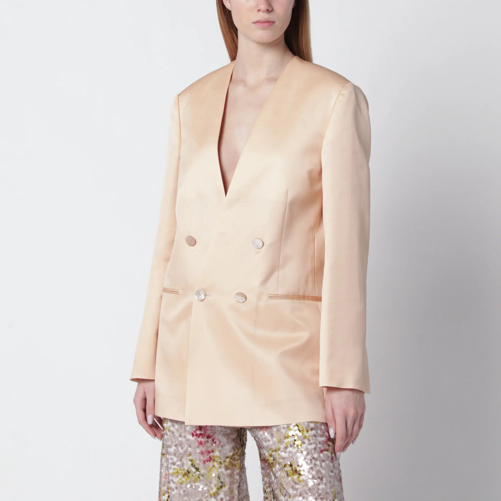 Alberta Ferretti - Beige double-breasted jacket in silk organza Brand Coats & Jackets 40  IT