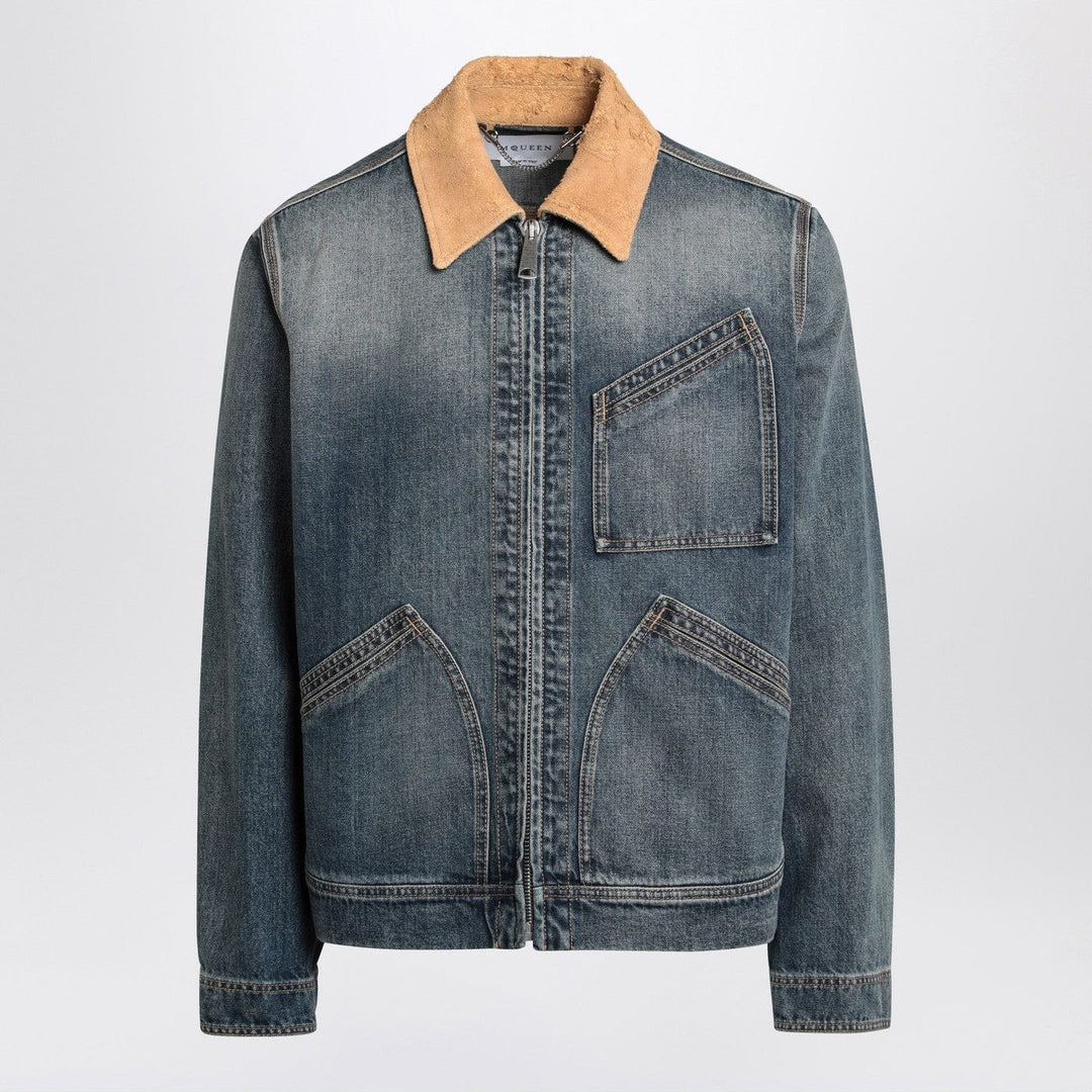 Coats &amp; Jackets 48 IT Alexander McQueen - Denim jacket with suede collar Brand