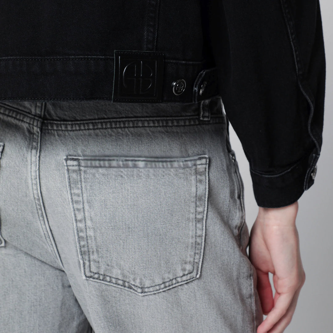 ANINE BING - Quincy cropped black denim jacket in cotton Brand Coats &amp; Jackets