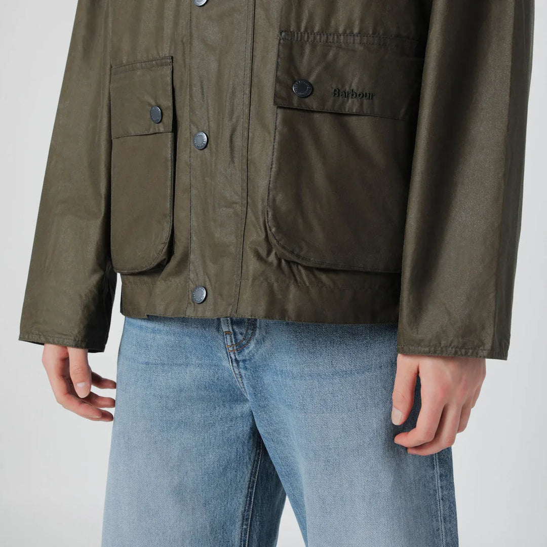 Barbour - Modern Bedale olive green waxed jacket Brand Coats &amp; Jackets