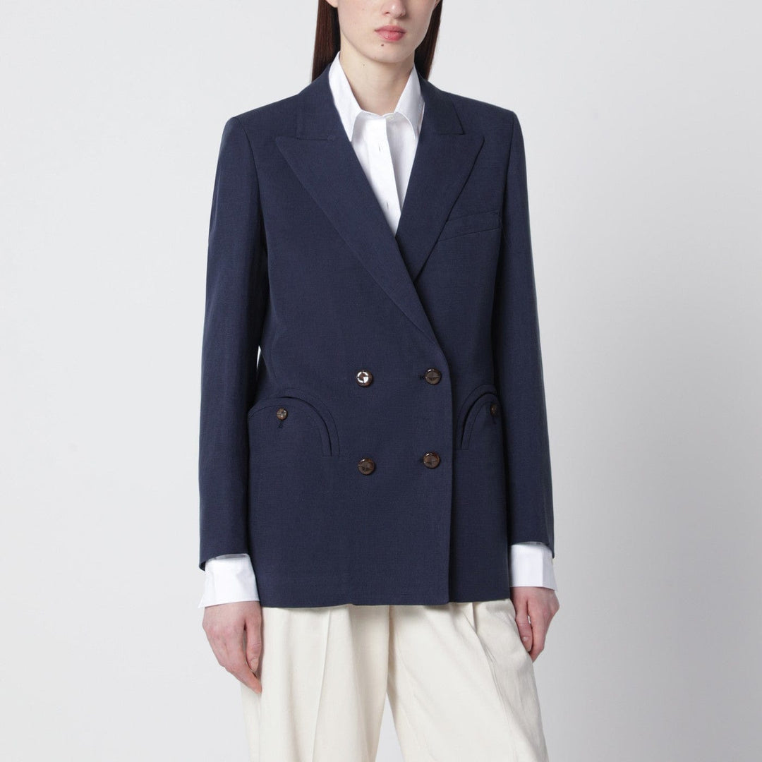 Coats & Jackets II Blazé Milano - Navy blue double-breasted jacket in linen and silk Brand