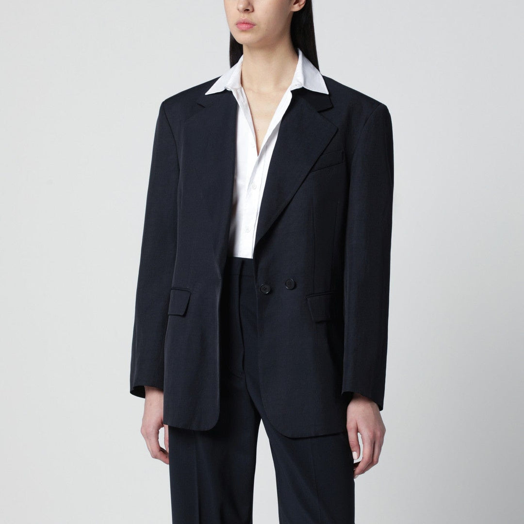 Coats &amp; Jackets Blue linen-blend single-breasted jacket Brand