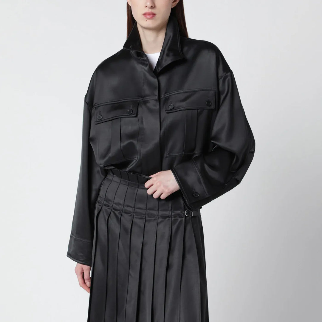 Durazzi Milano - Dark grey glossy viscose shirt jacket Brand Coats &amp; Jackets 40  IT
