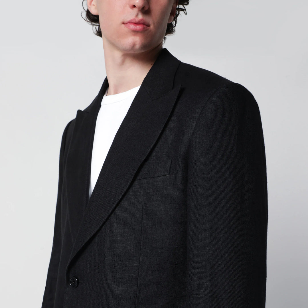 Lardini - Single-Breasted Black Linen Jacket Brand Coats &amp; Jackets
