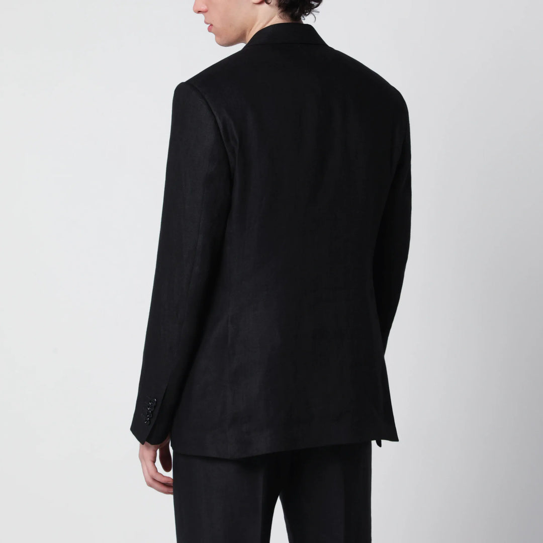 Lardini - Single-Breasted Black Linen Jacket Brand Coats &amp; Jackets