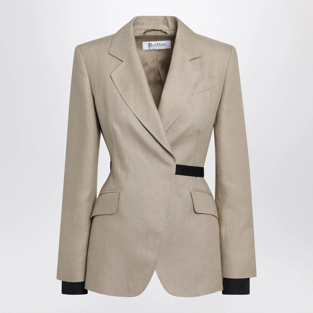 Max Mara - Double-breasted pure linen blazer in camel Brand Coats &amp; Jackets 40  IT