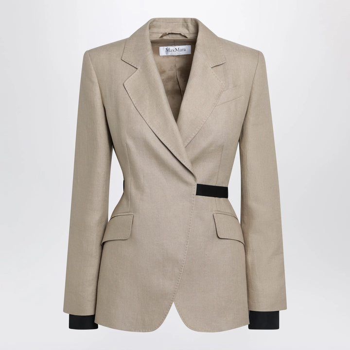 Max Mara - Double-breasted pure linen blazer in camel Brand Coats &amp; Jackets 40  IT
