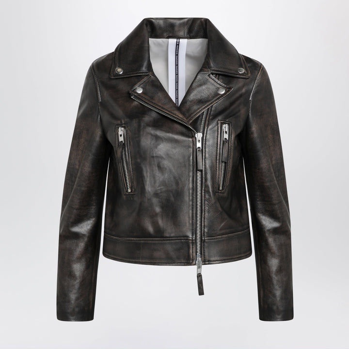 Coats &amp; Jackets Sword 6644 - Black vintage-effect leather biker jacket Brand