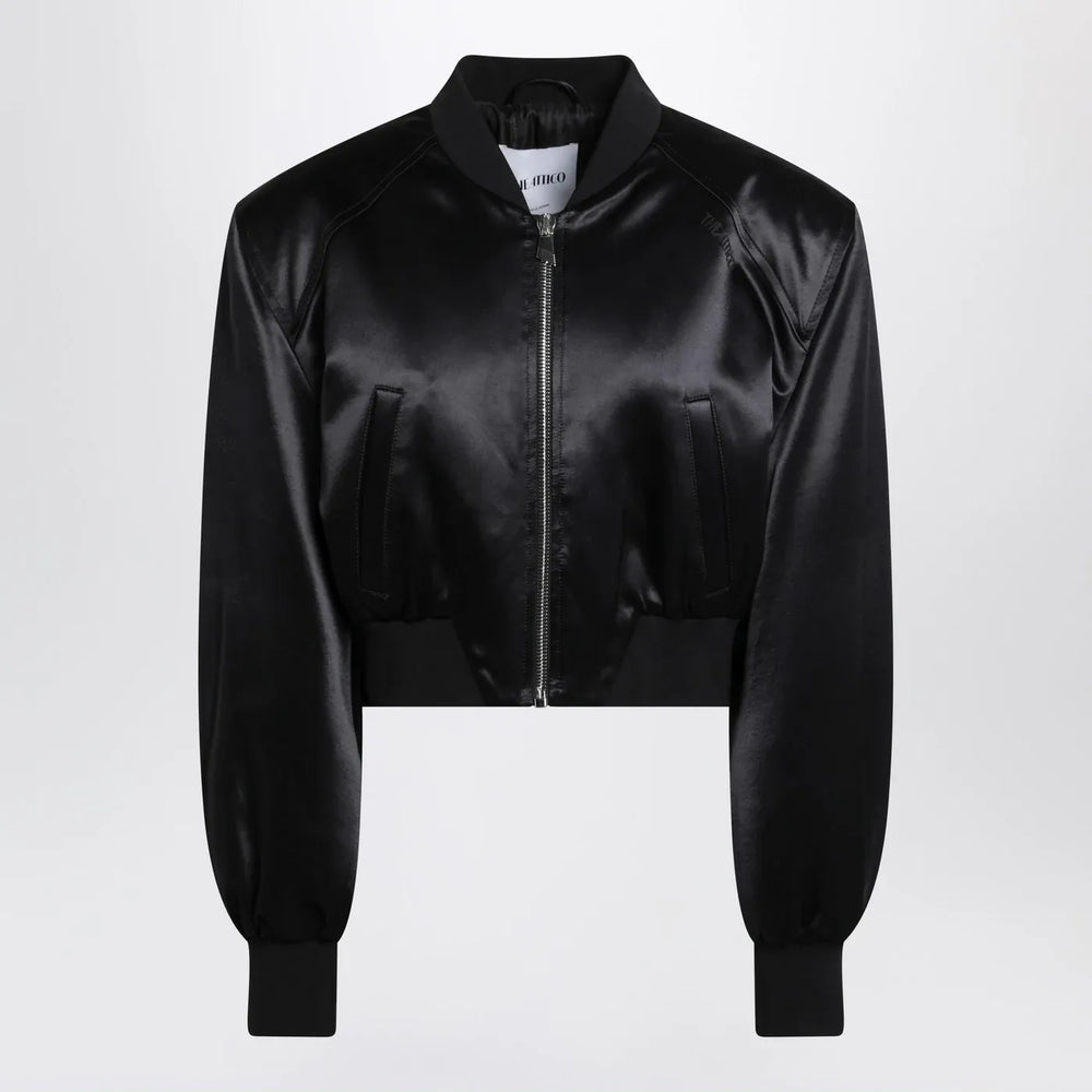 The Attico - Black shiny cropped bomber Brand Coats & Jackets 40  IT