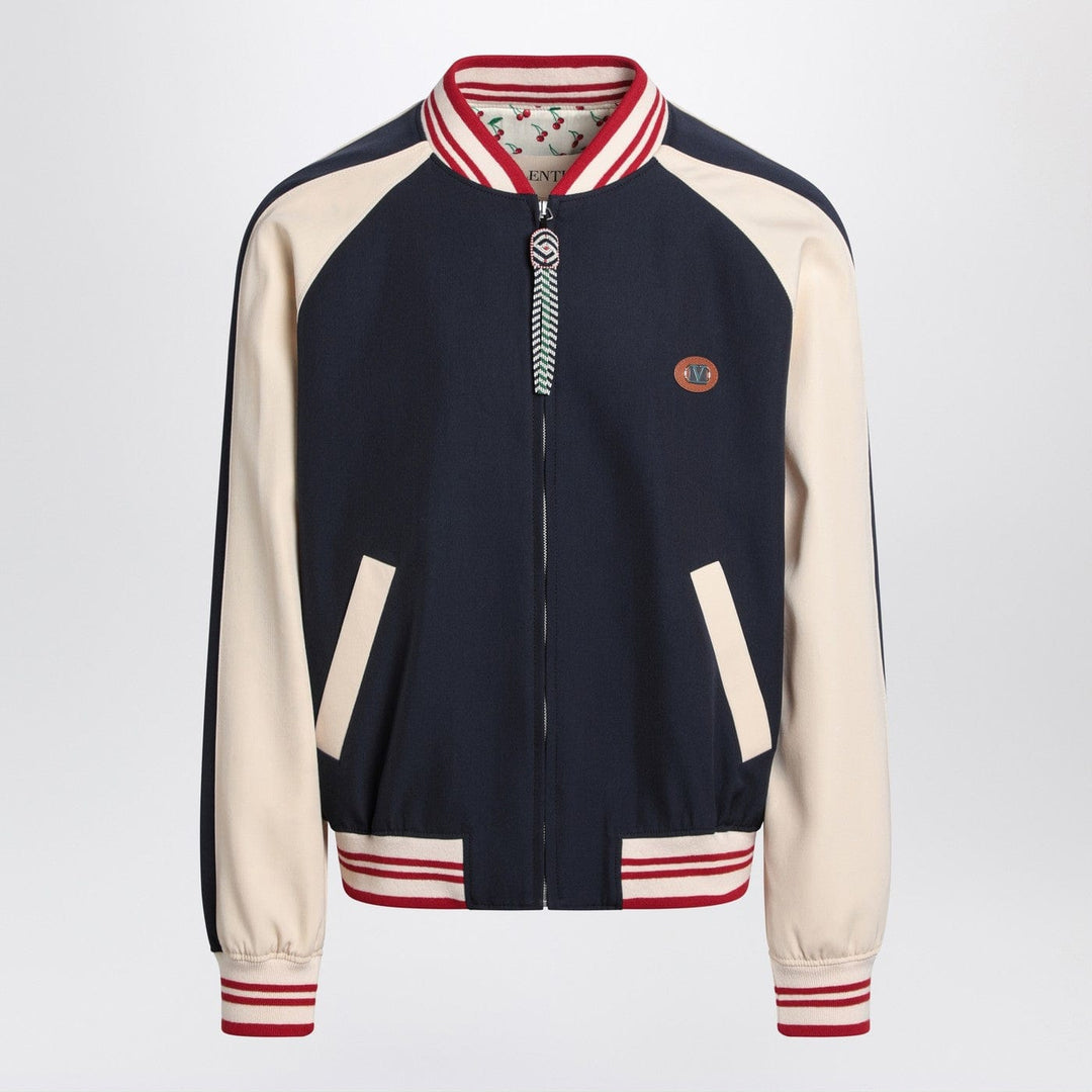 Coats & Jackets Valentino - Blue/cream bomber with mixed wool VLogo Brand