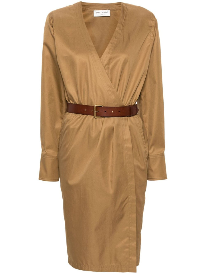 Saint Laurent Dresses Saint Laurent Camel Brown Cotton Twill Dress Saint Laurent Camel Brown Cotton Twill Dress at Italian Luxury Group Brand