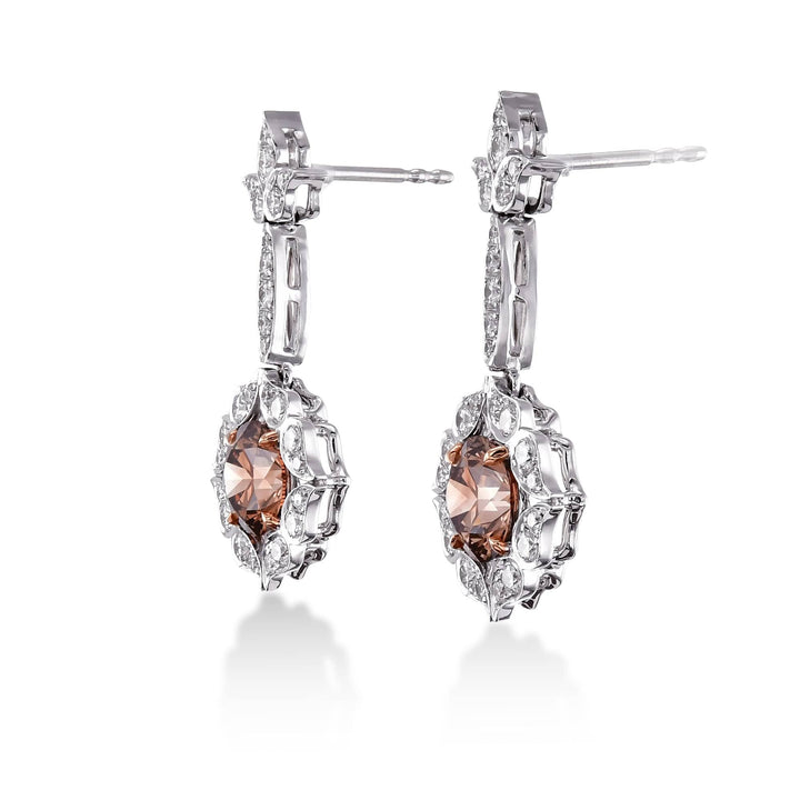 LEIBISH 2.79ct Fancy Brown Diamond Drop Halo Earrings Brand Earrings