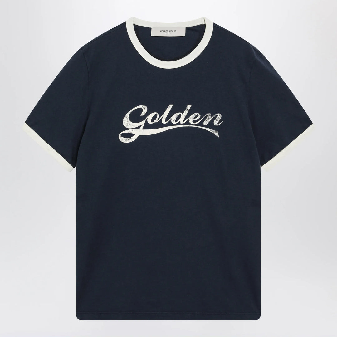 Golden Goose - Cotton T-shirt with vintage logo print in blue/white Brand S