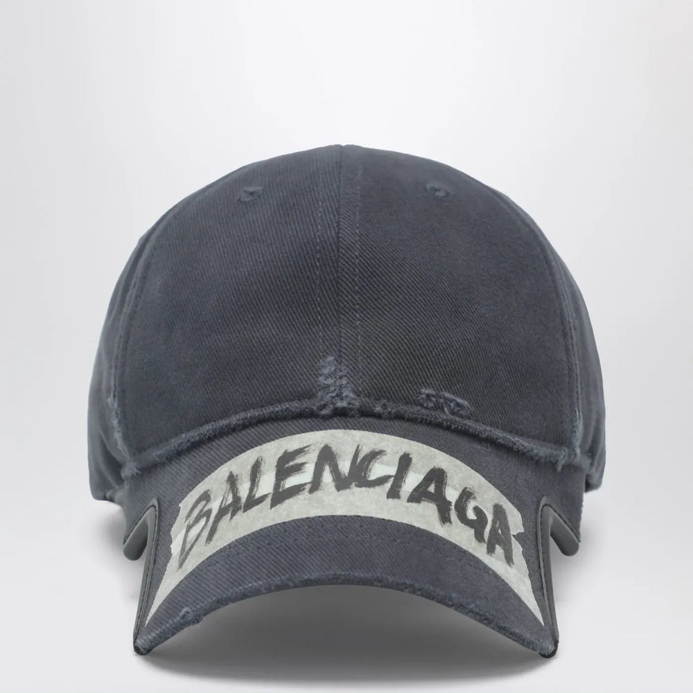 Balenciaga - Black washed-effect Masking Tape cap Brand Hats S