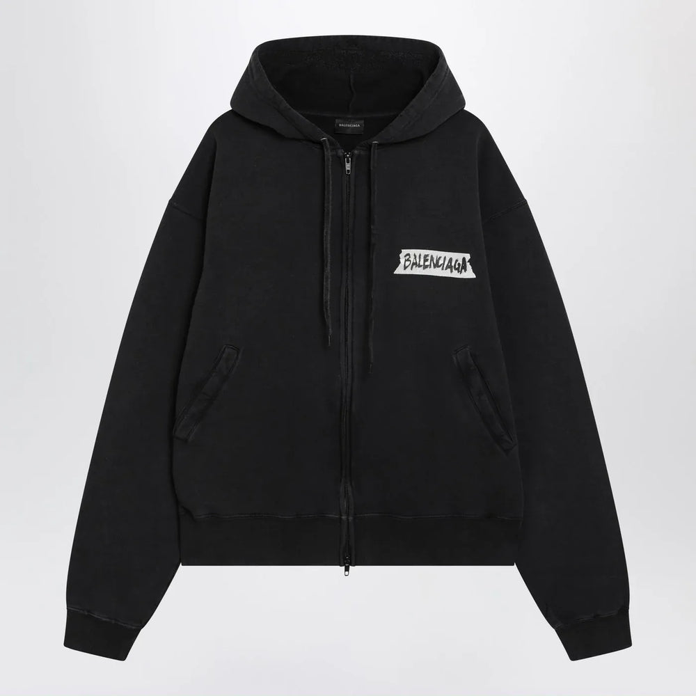 Balenciaga - Black washed Masking Tape oversize hoodie Brand Hoodie S
