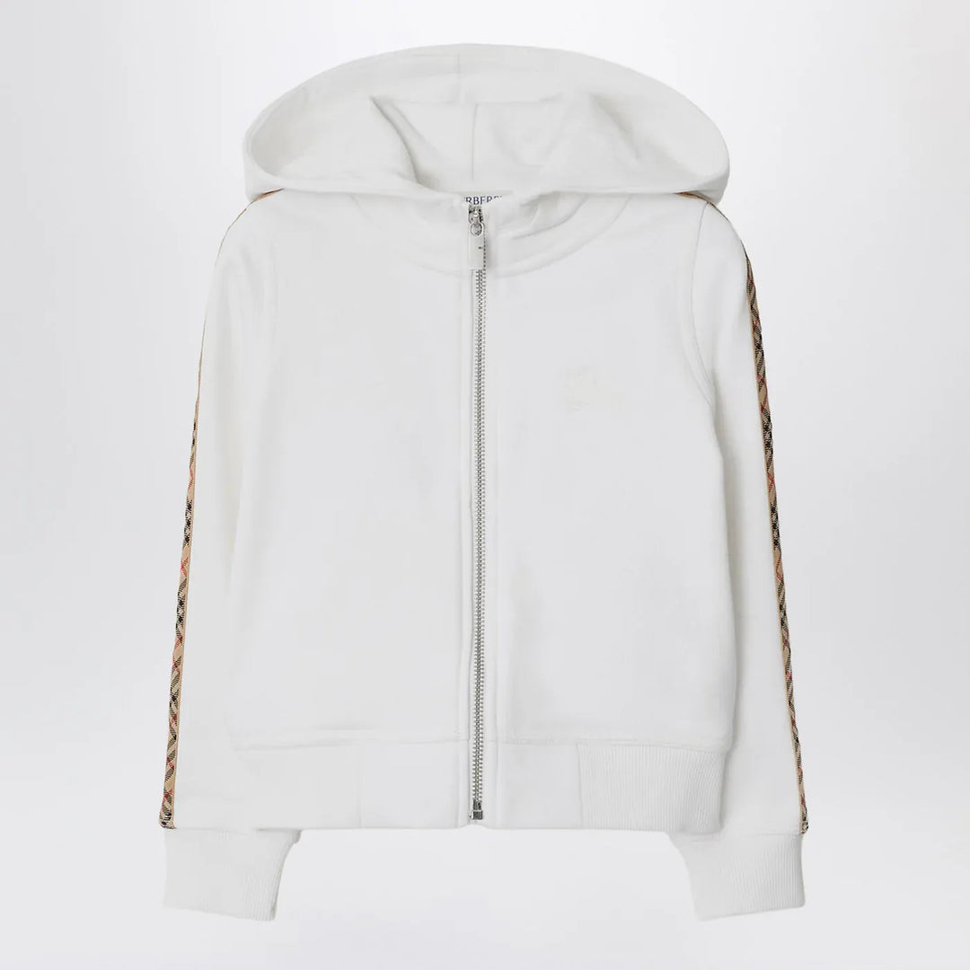 Burberry - White zip hoodie with Check trims Brand Hoodie 8