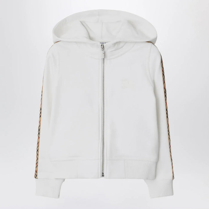 Burberry - White zip hoodie with Check trims Brand Hoodie 8