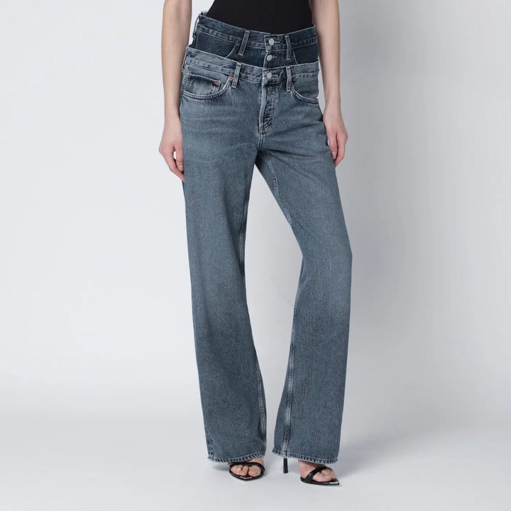 AGOLDE - Elson jeans with double waistband in dark/light indigo Brand Jeans 26