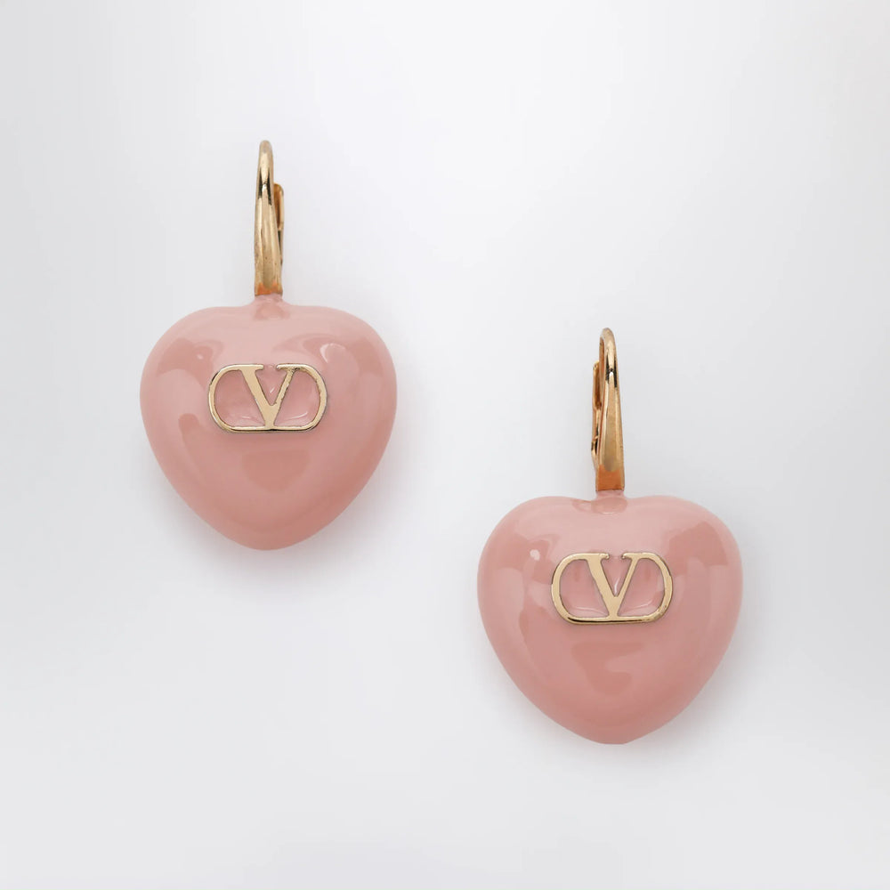 Valentino Garavani - Heart logo lever-back earrings in enamel, gold/pink Brand Jewelry TU
