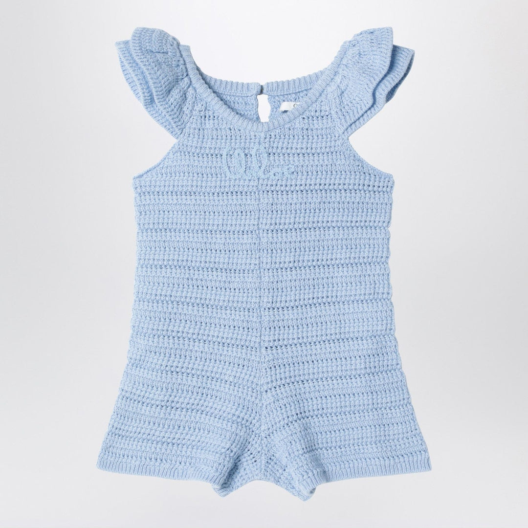 Jumpsuits &amp; Rompers Chloé - Light blue openwork romper with logo embroidery Brand