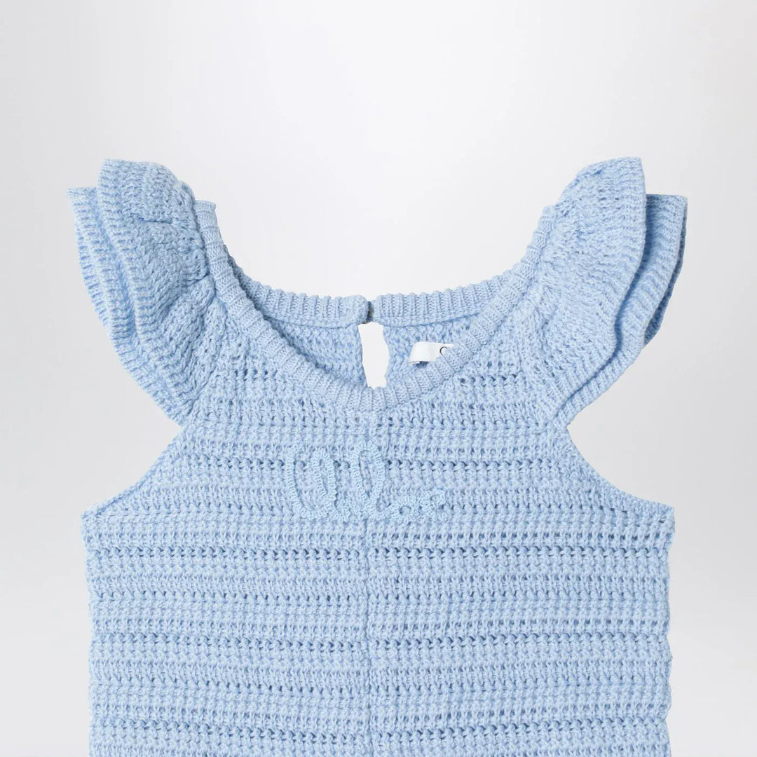 Chloé - Light blue openwork romper with logo embroidery Brand Jumpsuits &amp; Rompers