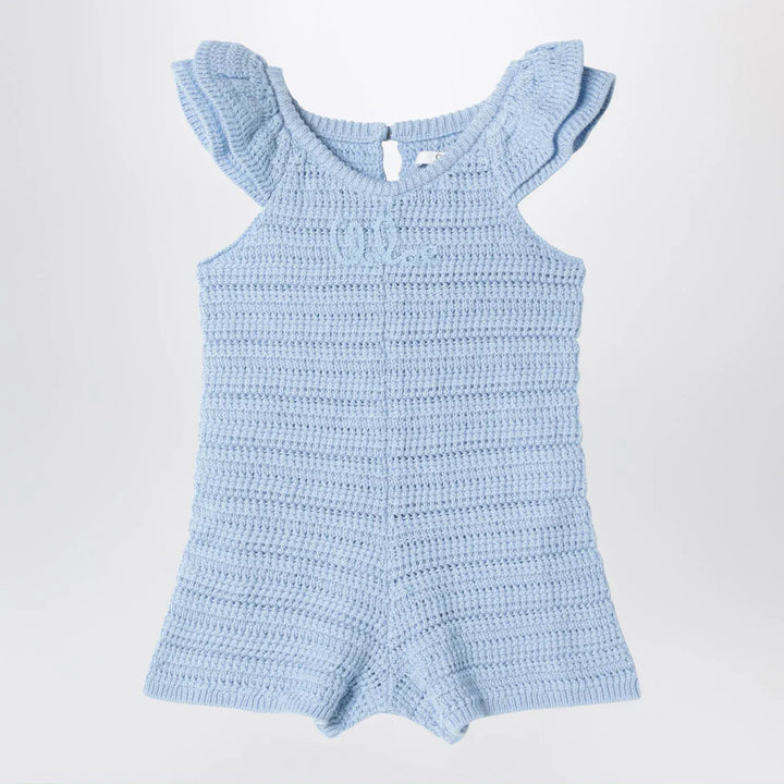 Chloé - Light blue openwork romper with logo embroidery Brand Jumpsuits &amp; Rompers 9