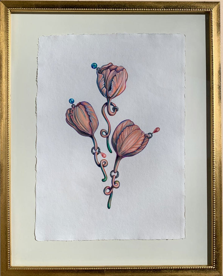 Silviya Neri Painting Silviya Neri Artist 3 Tulips Botanical Handmade Illustration Silviya Neri: Artist 3 Tulips Botanical Handmade Illustration Brand