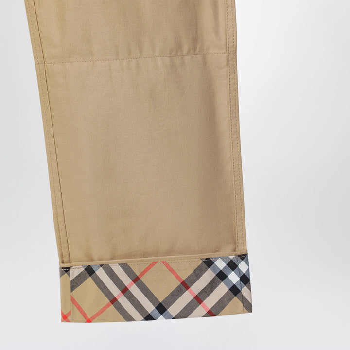 Burberry - Beige cuffed trousers with Check motif Brand Pants