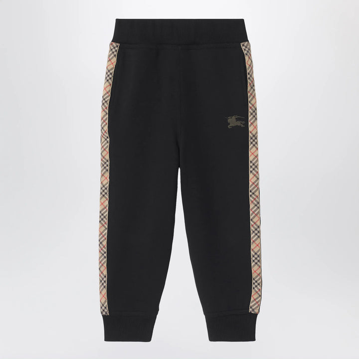 Burberry - Black jogging trousers with Check motif detail Brand Pants 8Y