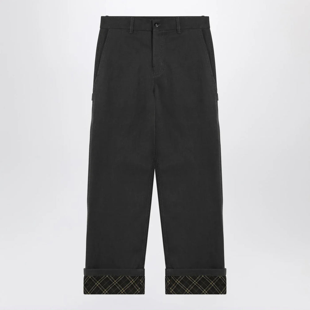 Burberry - Black trousers with Check pattern lapels Brand Pants 46 IT