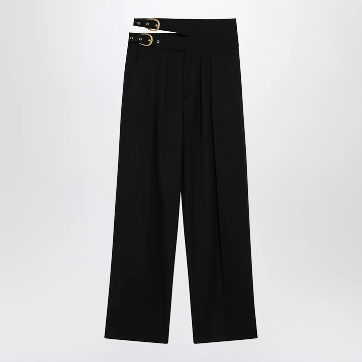 Chloé - Black trousers with double belt and gold buckles Brand Pants 40  FR
