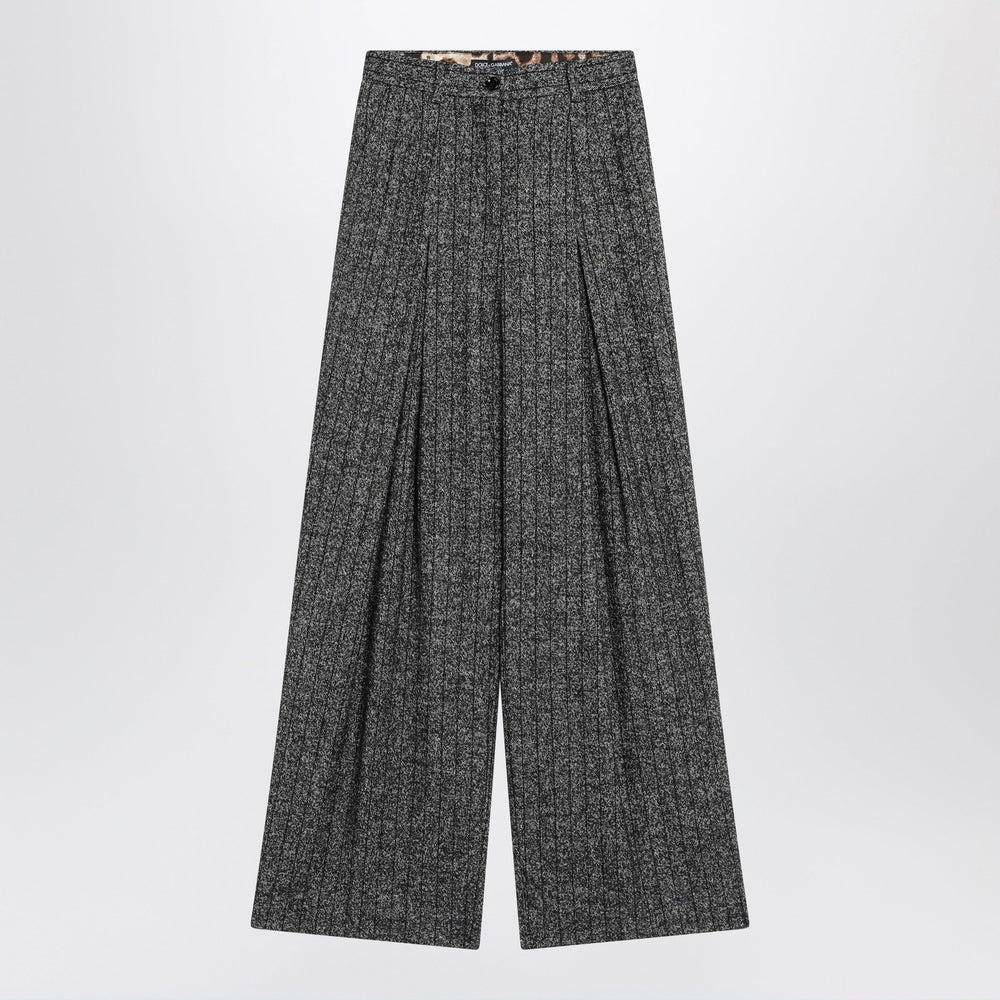 Dolce&Gabbana - Wide dark grey striped trousers Brand Pants 40  IT