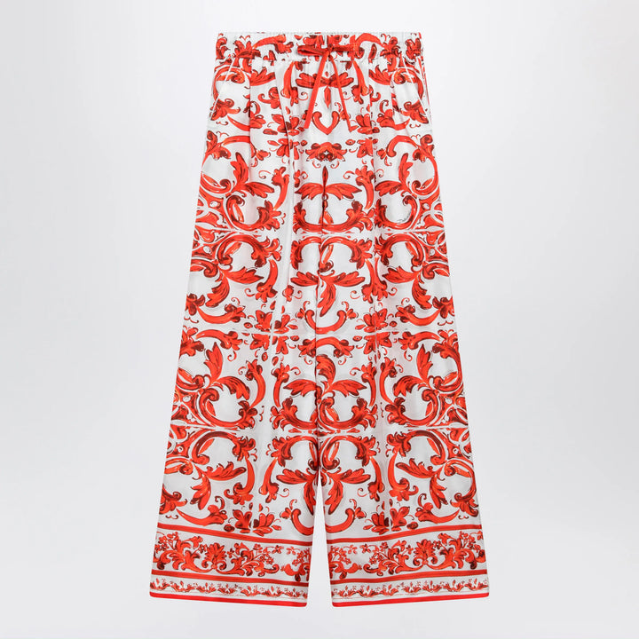 Dolce&amp;Gabbana - Wide-leg maiolica-print silk pants in orange Brand Pants 44  IT