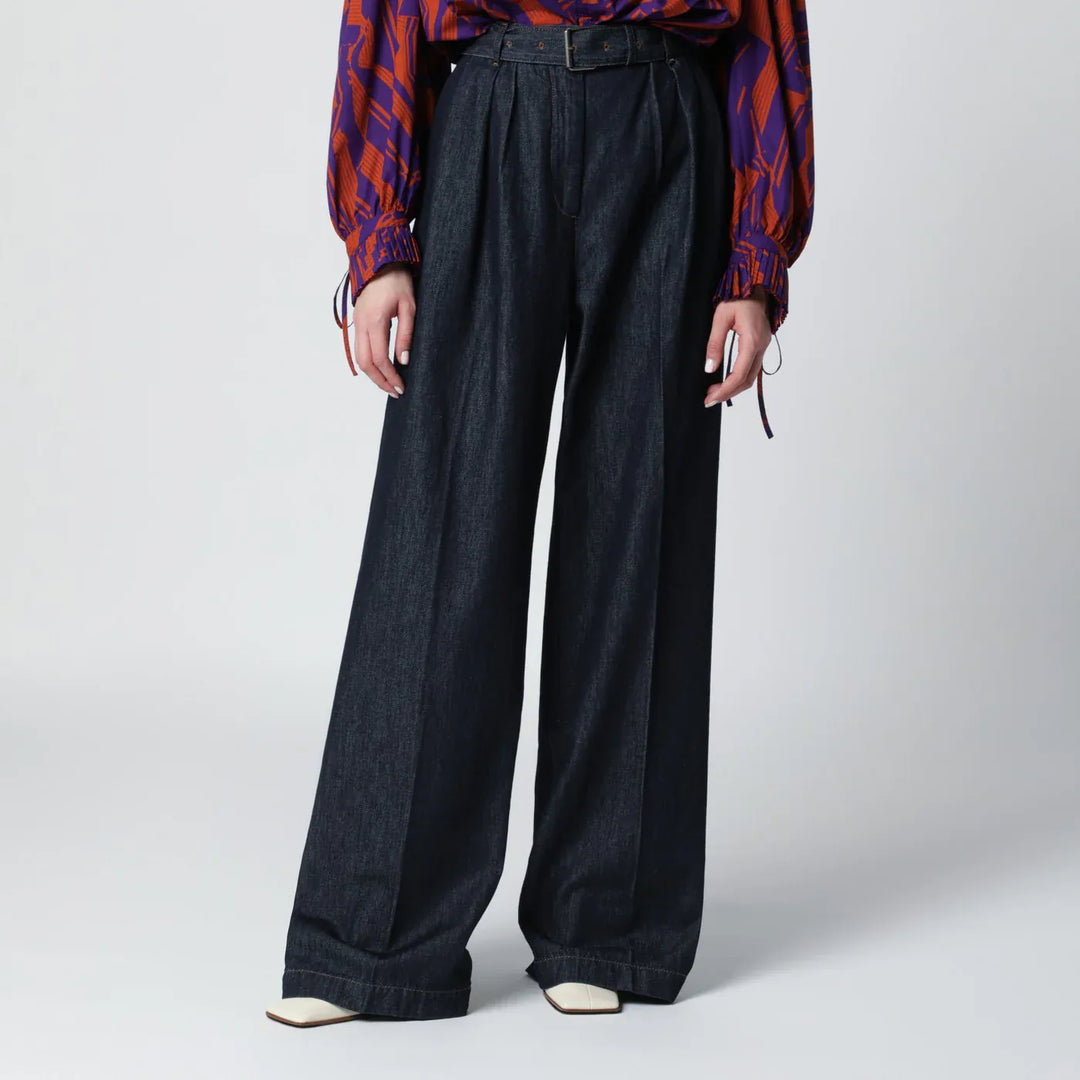 Dries Van Noten - Indigo blue wide-leg denim trousers Brand Pants 36  FR