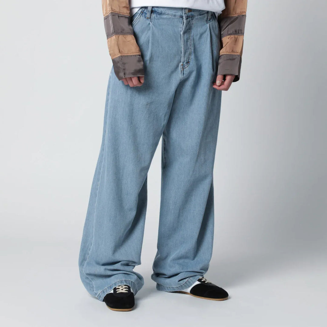 Dries Van Noten - Light blue wide-leg jeans with pleats Brand Pants