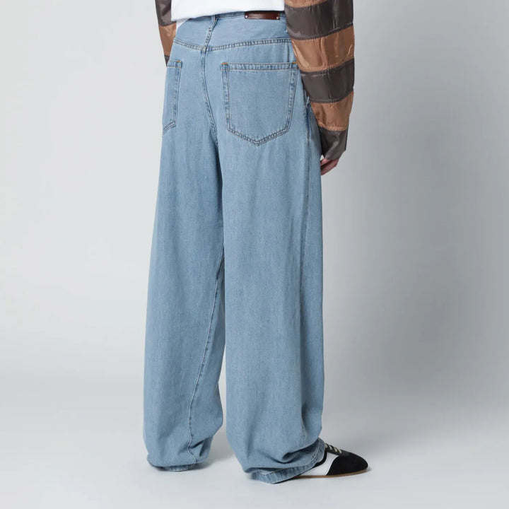Dries Van Noten - Light blue wide-leg jeans with pleats Brand Pants